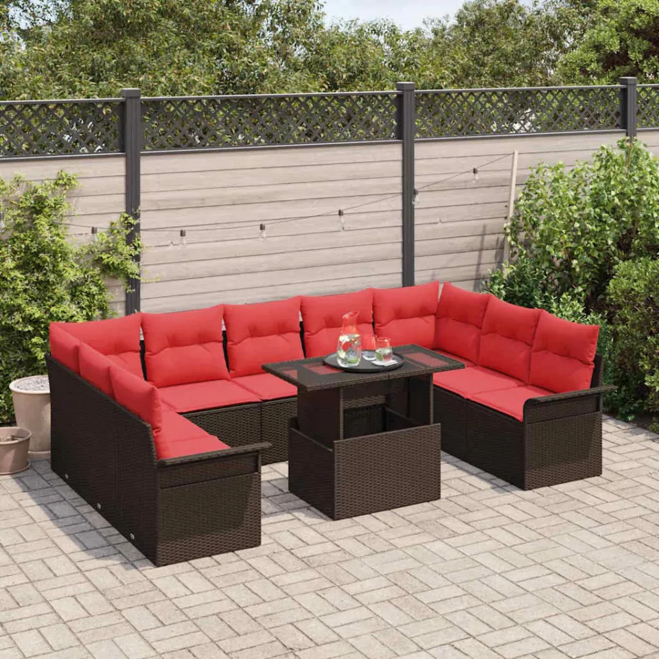 vidaXL Tuin Sofa Set 10 st Bruin Poly riet, foto 2