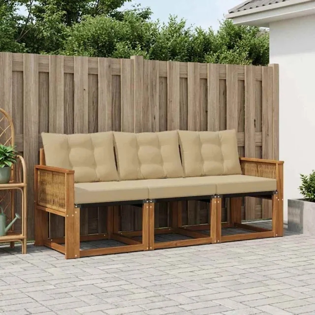 vidaXL Buiten bankenset 3 st 3-zits Natuurlijk en Beige