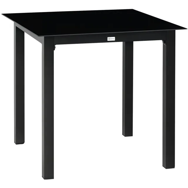 Outsunny Tuintafel van Aluminium met Glazen Blad - Vierkante Bijzettafel - Balkontafel voor 4 Personen - Zwart Schwarz