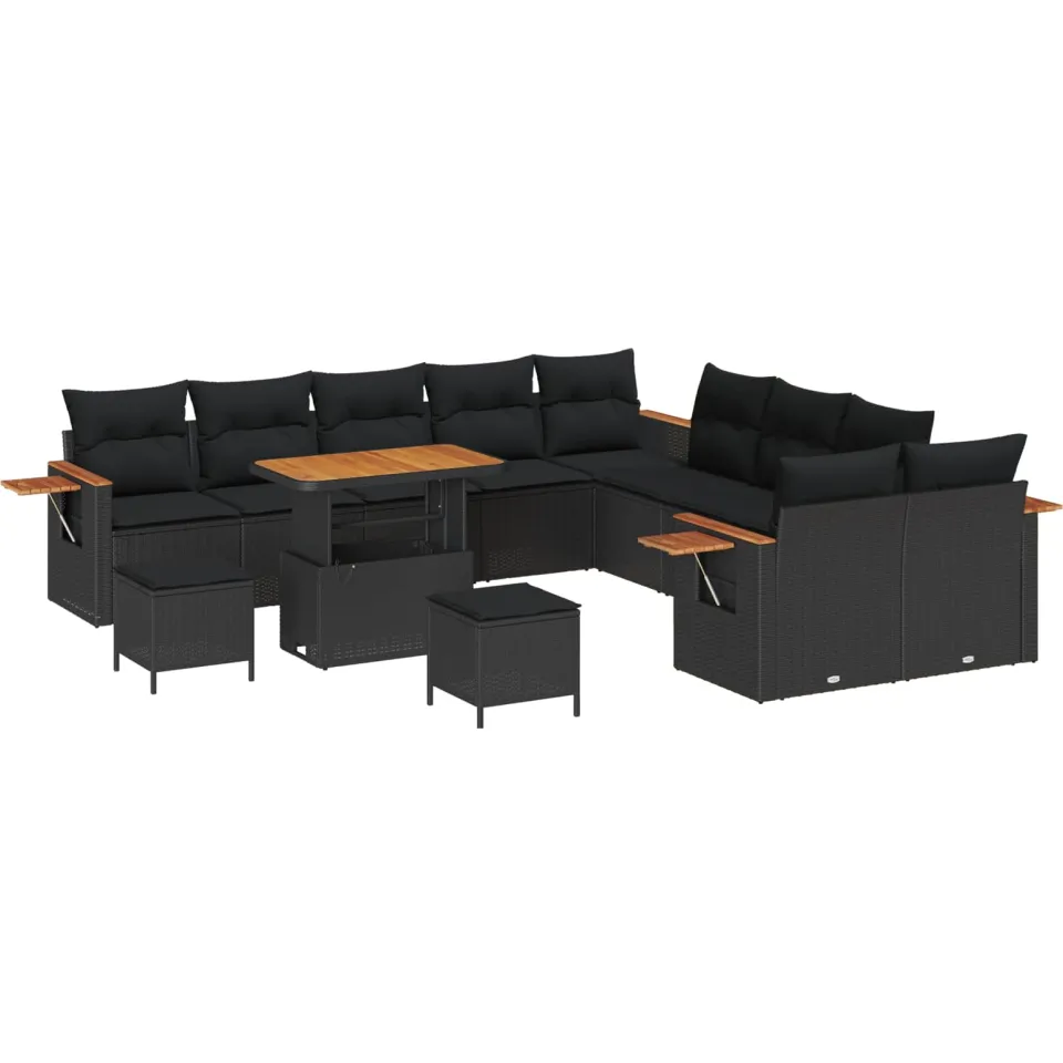 vidaXL Tuinbankenset 13 st Zwart poly rattan