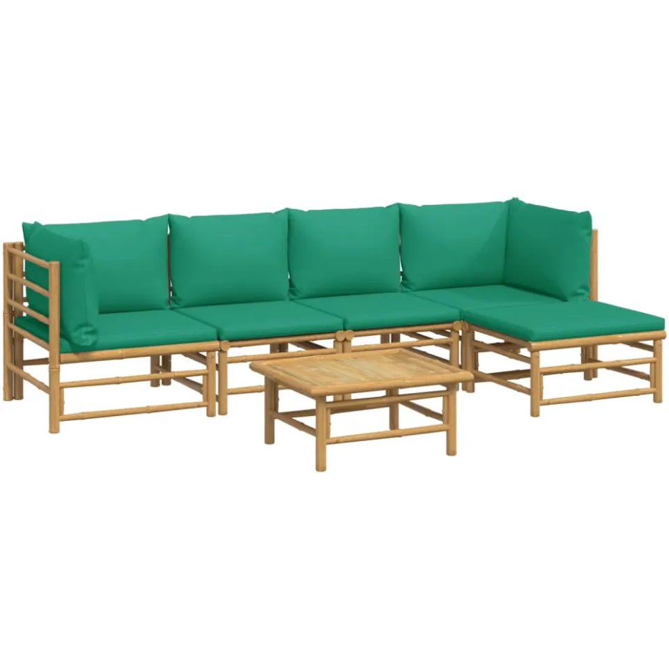 vidaXL 6-delige Loungeset met kussens bamboe groen Bruin
