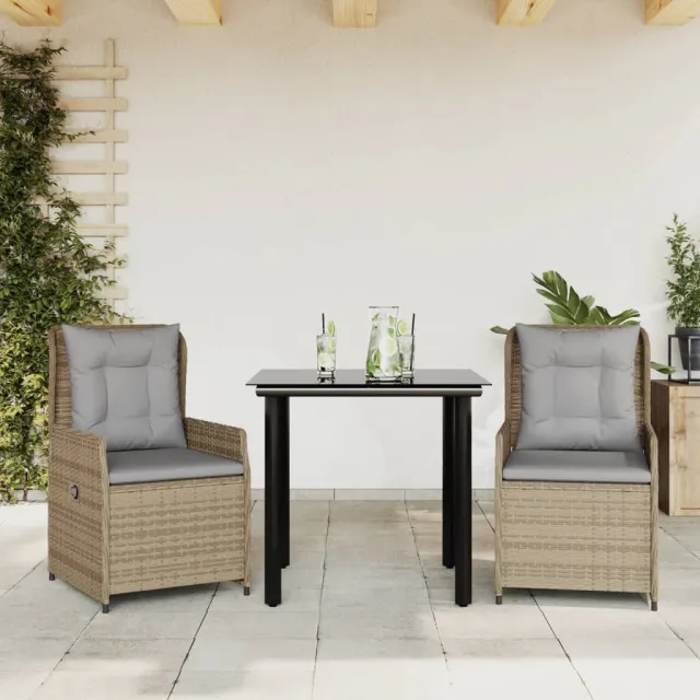 vidaXL 3-delige Tuinset met kussens poly rattan beige, foto 2