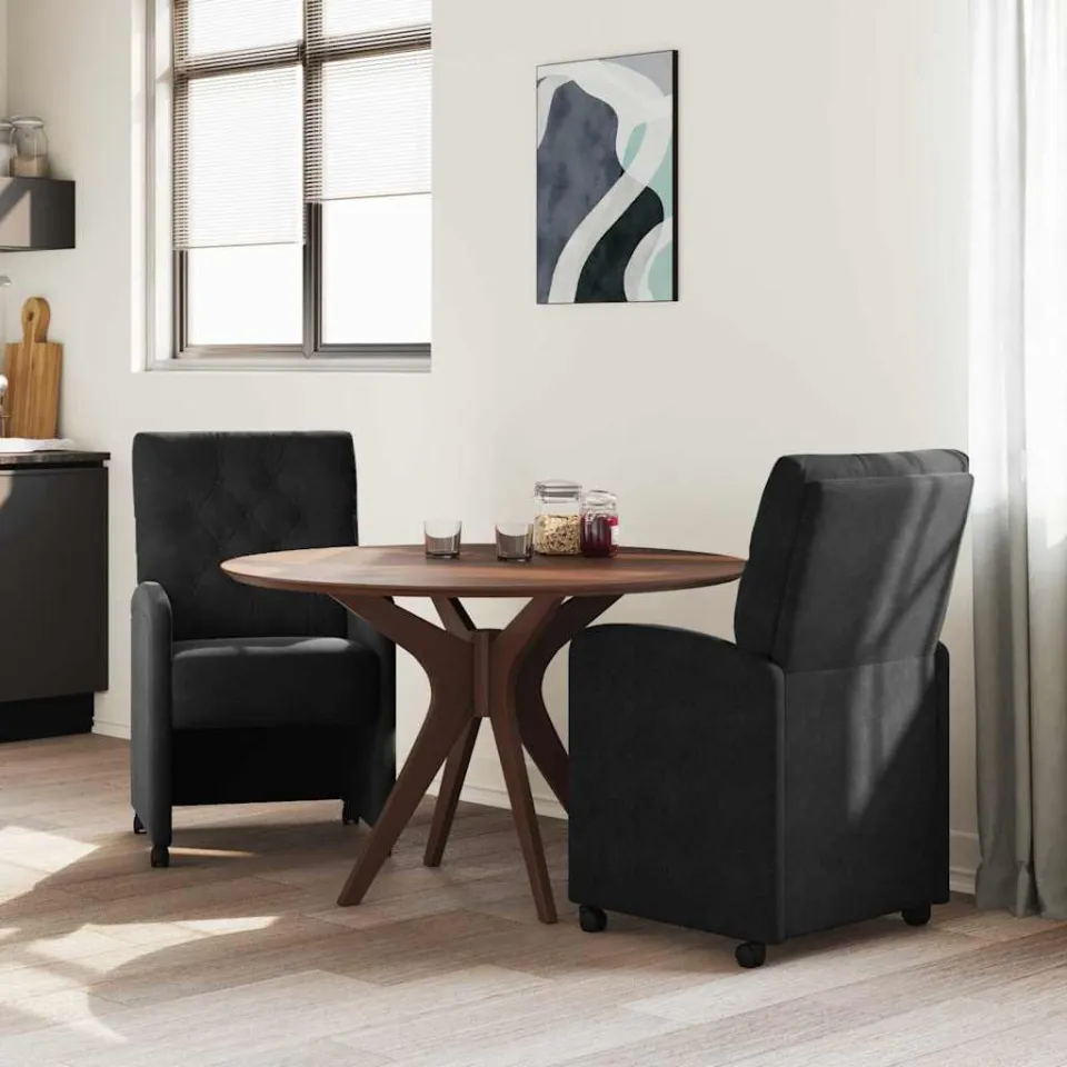 vidaXL Eetkamerstoelen met Wieltjes 2 st Fluweel Zwart 58 x 67 x 97 cm, foto 3