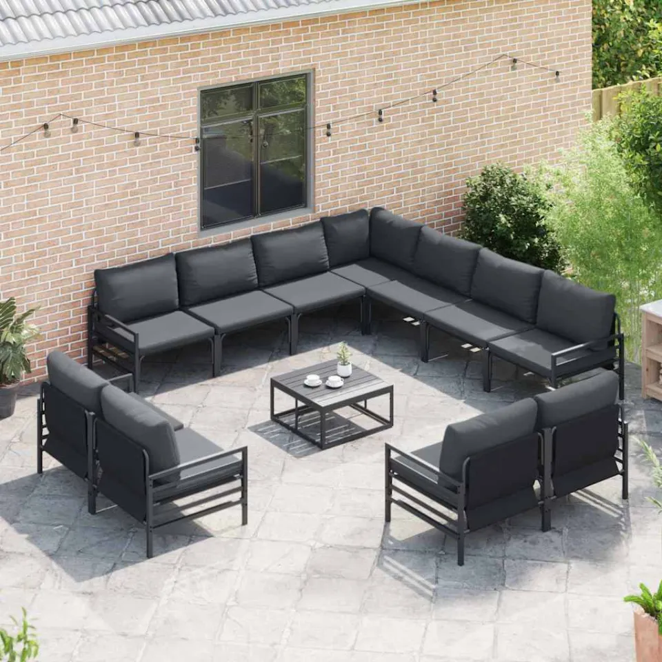 vidaXL Tuinbankenset 11 st Zwart Staal Anthraciet