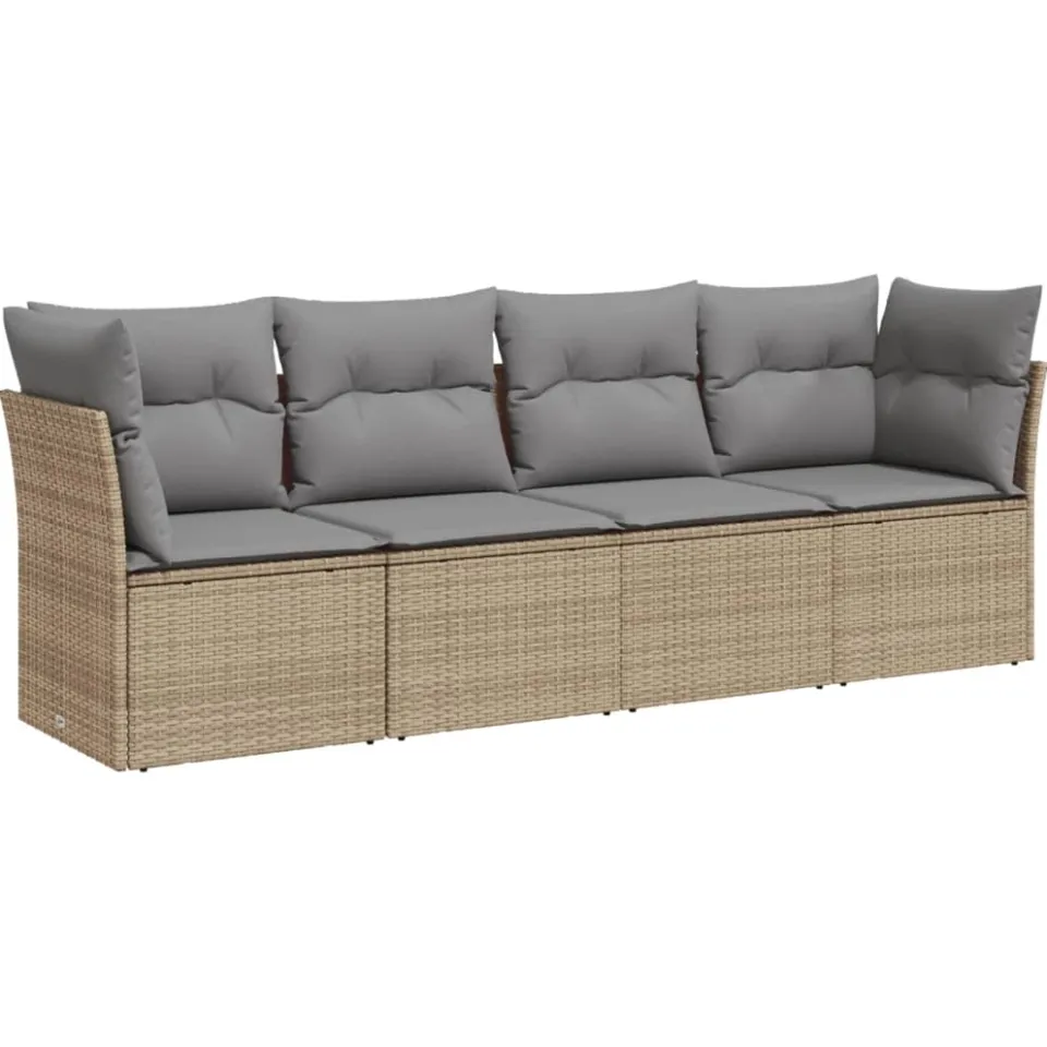 vidaXL 4-delige Loungeset met kussens poly rattan beige, foto 3