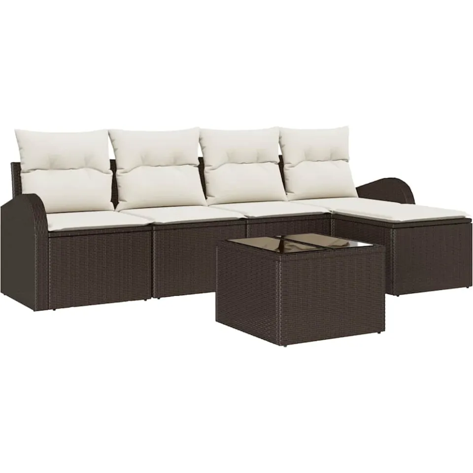 vidaXL Bankstel 6 st Bruin en wit poly rattan