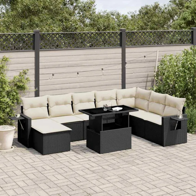 vidaXL 8-delige Loungeset met kussens poly rattan zwart, foto 2