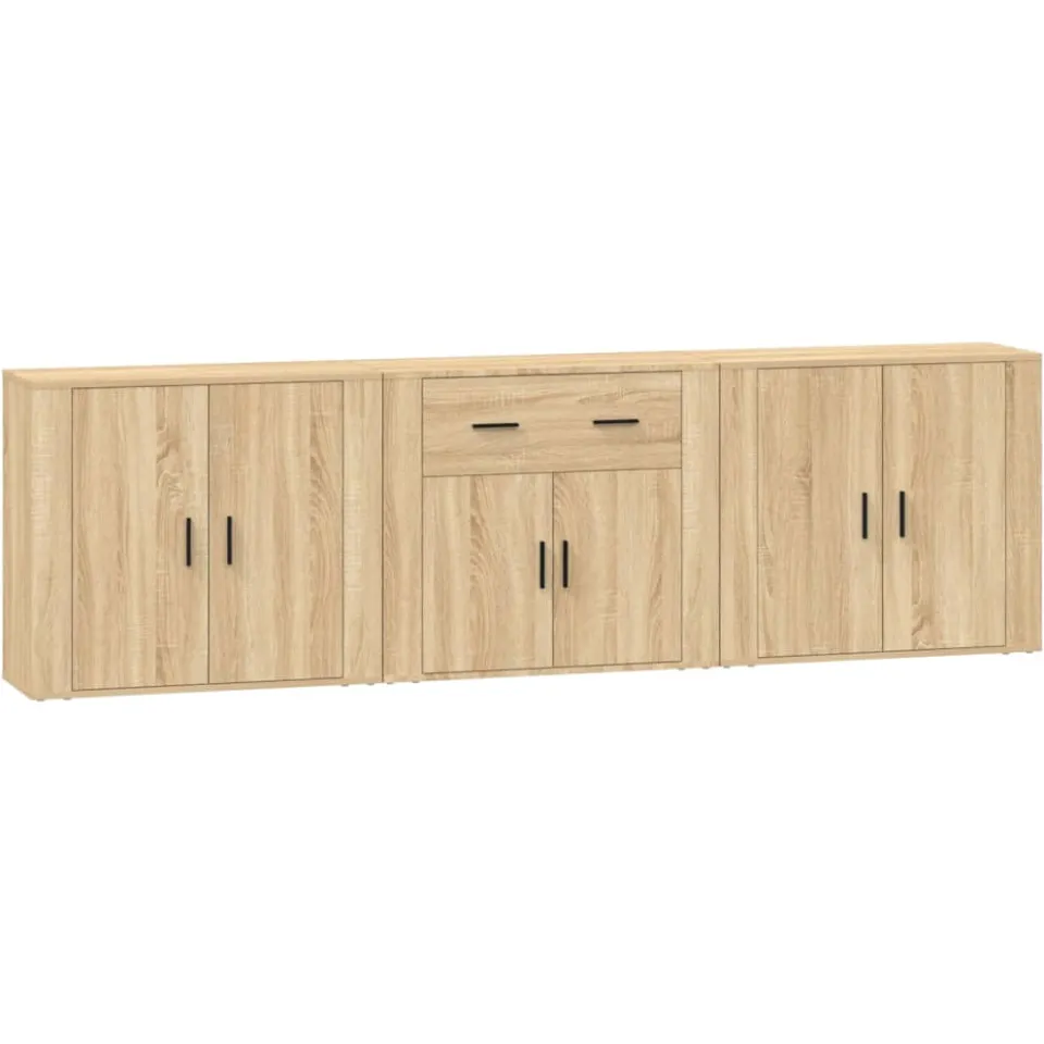 vidaXL Dressoirs 3 st bewerkt hout sonoma eiken Bruin