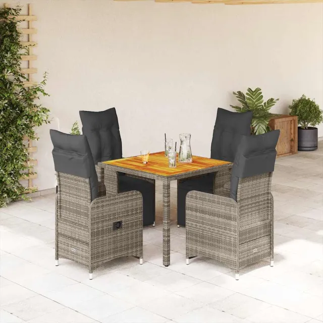 vidaXL 5-delige Bistroset met kussens poly rattan grijs, foto 2