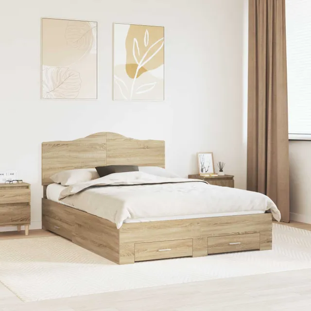 vidaXL Bedframe met lade Sonoma Eiken 150 x 200 cm Bewerkt hout Bruin