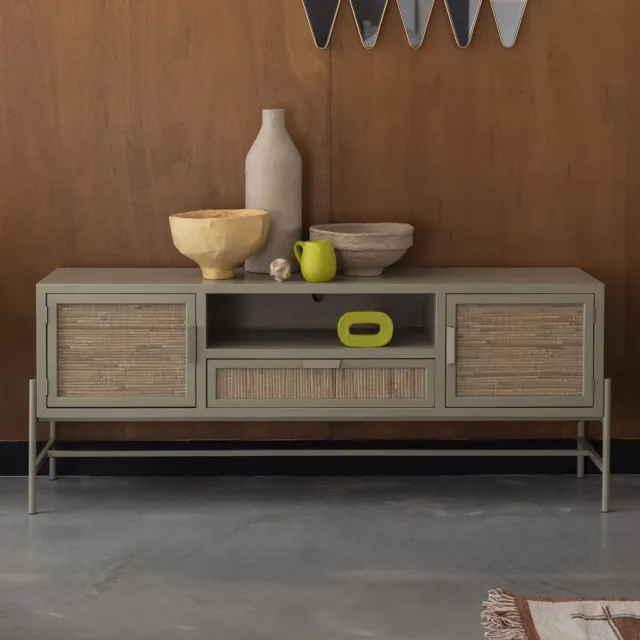Dutchbone Yasu tv-meubel rattan 148 cm grijsgroen, foto 2