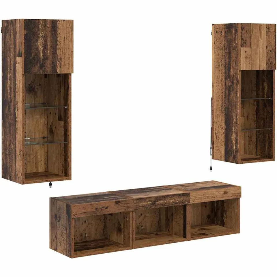 vidaXL TV Wandmeubels 5 st Zwart Eiken Bewerkt hout Bruin