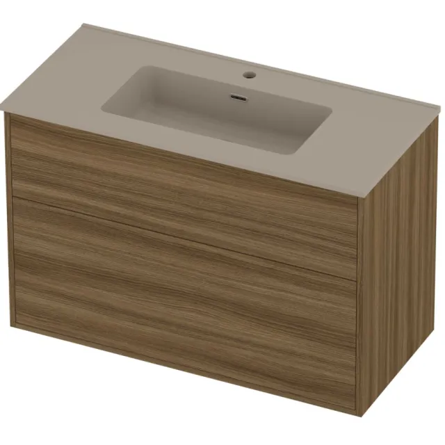 Proline Tribute Badmeubelset Porselein In Kader 100x46x67 cm Mat Crème Cotton Caramel Walnut Houtlook