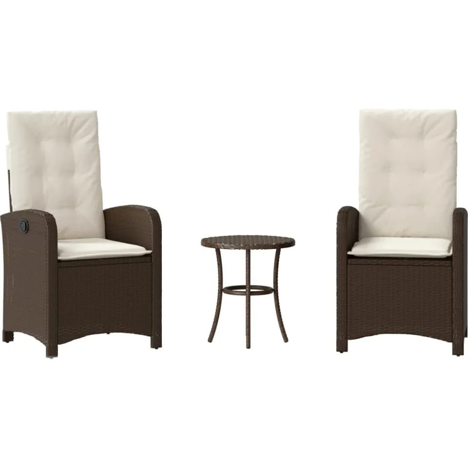 vidaXL 3-delige Bistroset met kussens poly rattan bruin