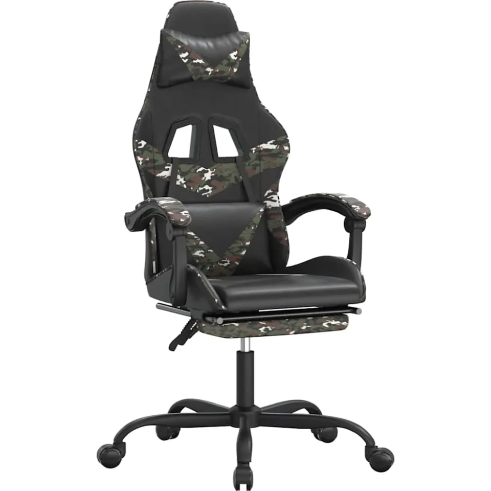 vidaXL gamestoel draaibaar met voetensteun kunstleer zwart&camouflage, foto 3