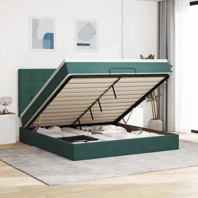 vidaXL Ottoman bed met matrassen en LED's 180x200cm fluweel groen