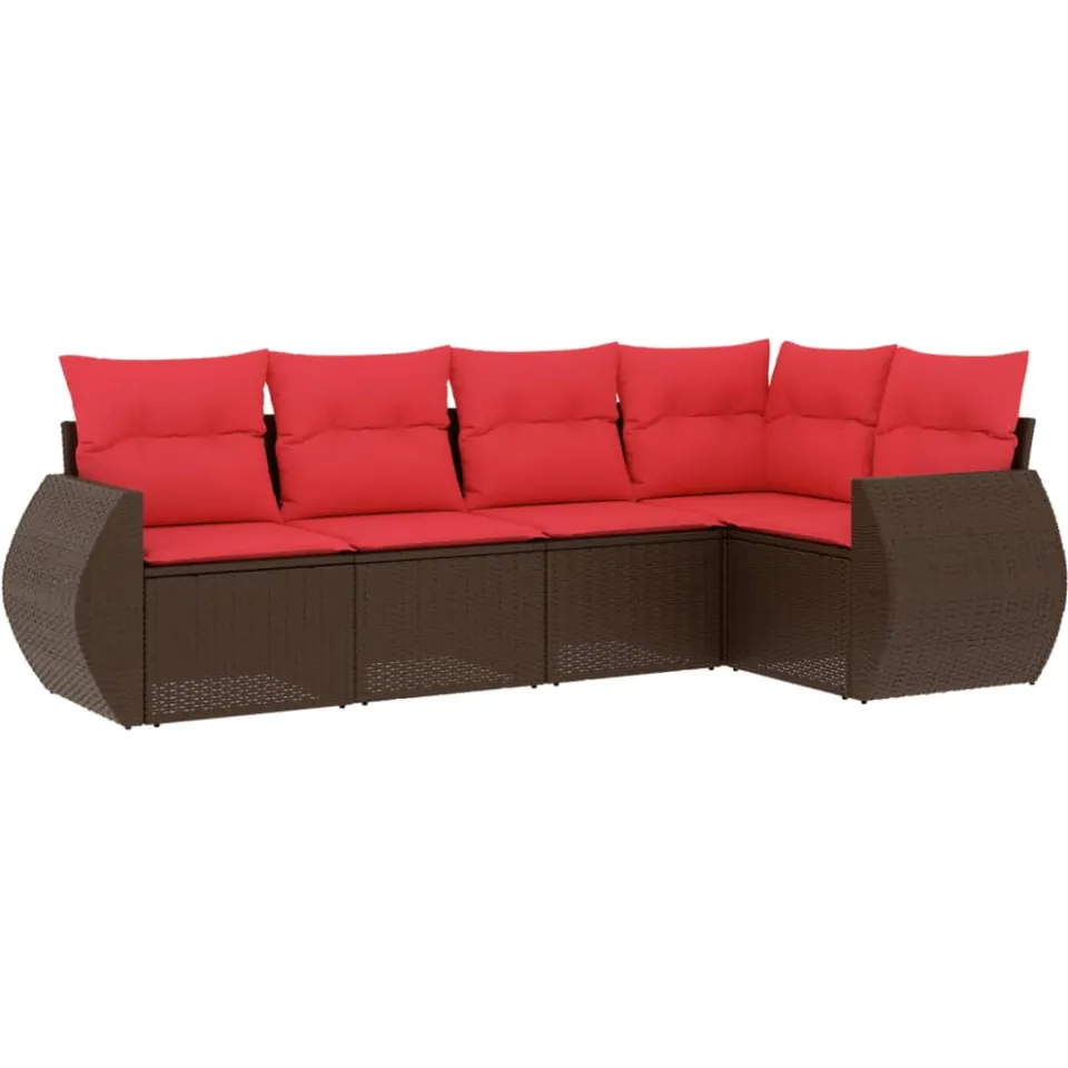 vidaXL 5-delige tuinbankset met kussens, bruin polyrotan, foto 3