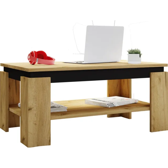Vcm Houten bijzettafel Salontafel Sofa-tafel Woonkamertafel Rolas Honing eik / zwart