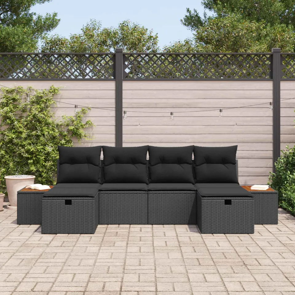 vidaXL Tuin Sofa Set 6 st Zwart poly rattan, foto 2