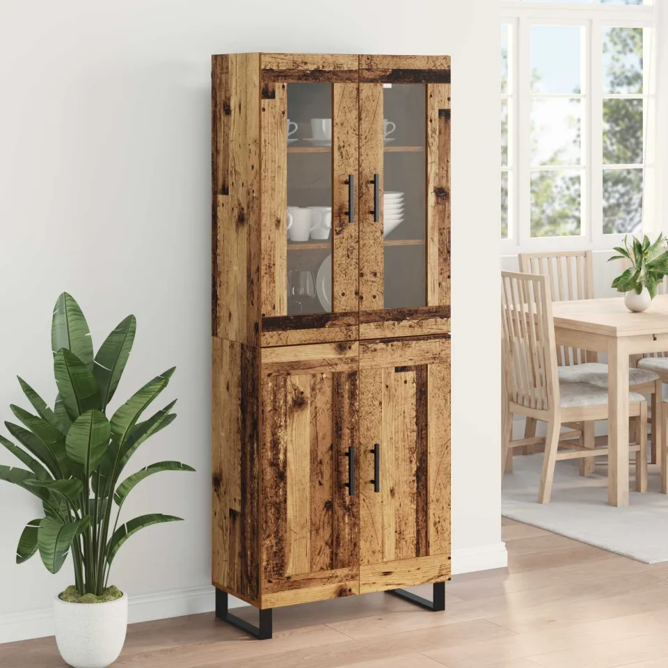 vidaXL Hoge kast 2 st Oud Hout 69,5 x 34 x 180 cm Bewerkt hout bruin, foto 4