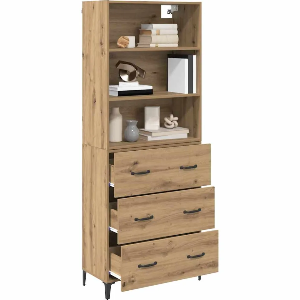 vidaXL Hoge kast Artisan Eiken 69,5 x 34 x 180 cm Bewerkt hout Bruin