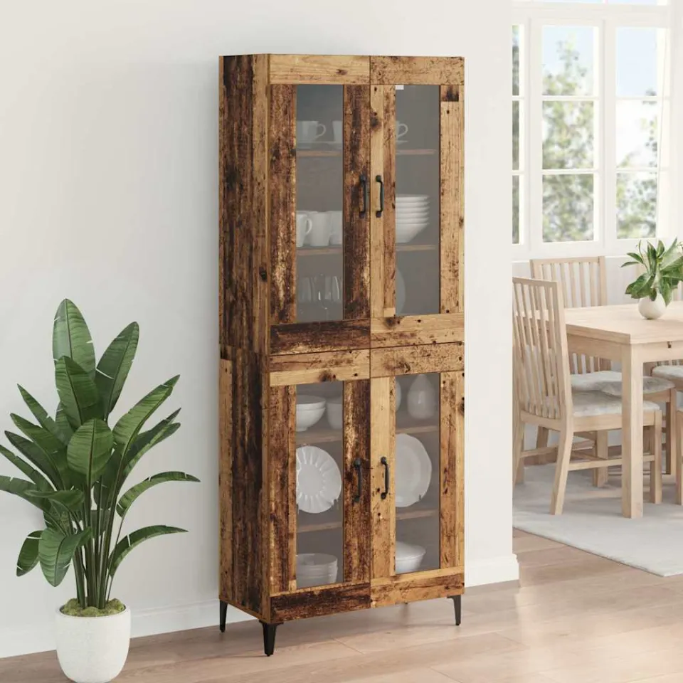 vidaXL Highboard Oud Hout 69,5 x 34 x 180 cm Bewerkt hout bruin, foto 4