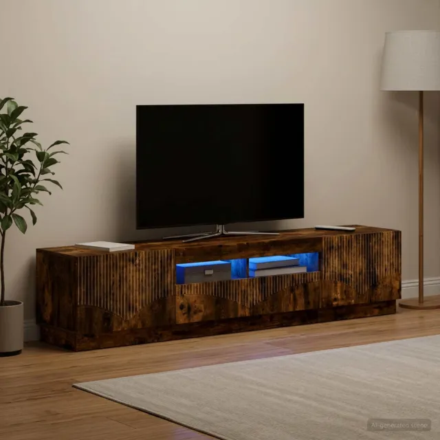 vidaXL LED tv-meubel HOORN 3 st Gerookt eiken Bewerkt hout, foto 2