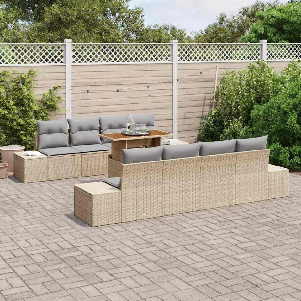 vidaXL Tuin Sofa Set 9 st Beige Poly riet, foto 3
