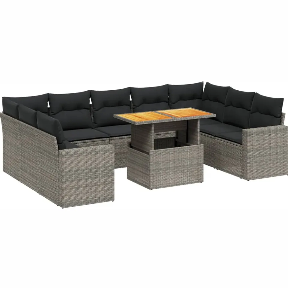 vidaXL 10-delige Loungeset met kussens poly rattan grijs, foto 3