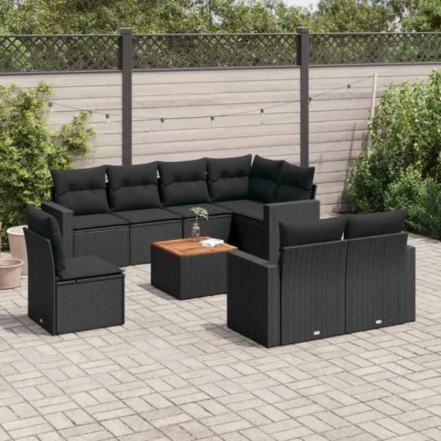 vidaXL 9-delige Loungeset met kussens poly rattan zwart, foto 2