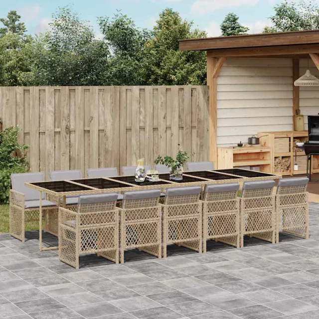 vidaXL 13-delige Tuinset met kussens poly rattan beige, foto 2