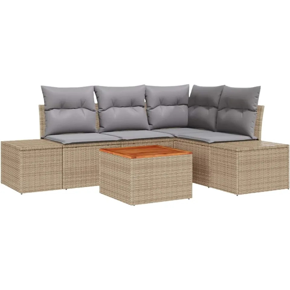 vidaXL Tuinbankenset 5 st Beige en Licht Grijs poly rattan
