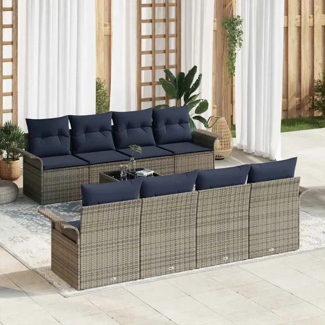vidaXL Tuin Sofa Set 9 st Grijs poly rattan