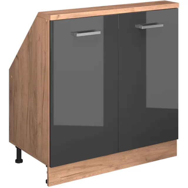 Vicco R-Line Keukenkast voor schuine wand – 80 cm met 2 deuren Antraciet hoogglans/goud eiken
