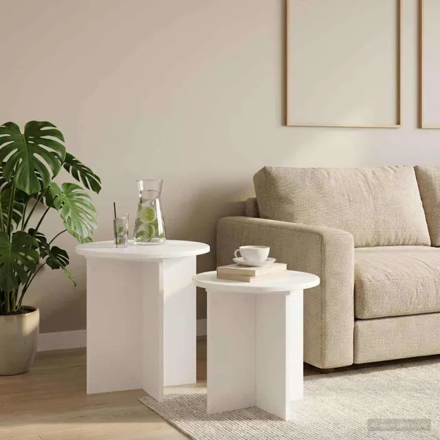 vidaXL Bijzettafelset 2 st Wit Ø 45 x 45 cm Geconstrueerd hout