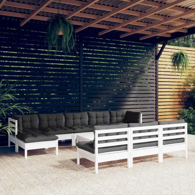 vidaXL 11-delige Loungeset met kussens grenenhout wit, foto 2