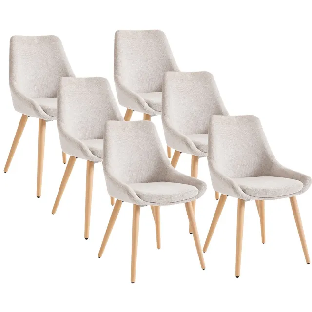 Vente-unique Set van 6 stoelen van stof en beuken - Beige - MASURIE