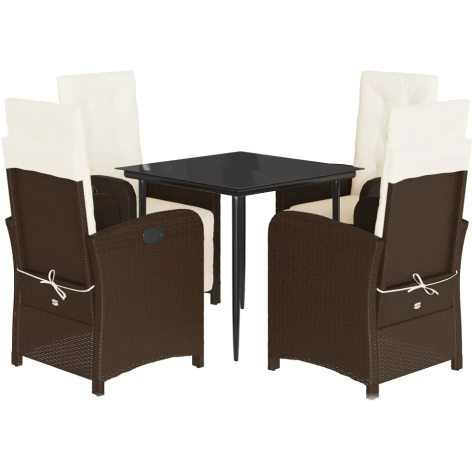 vidaXL 5-delige Tuinset met kussens poly rattan bruin