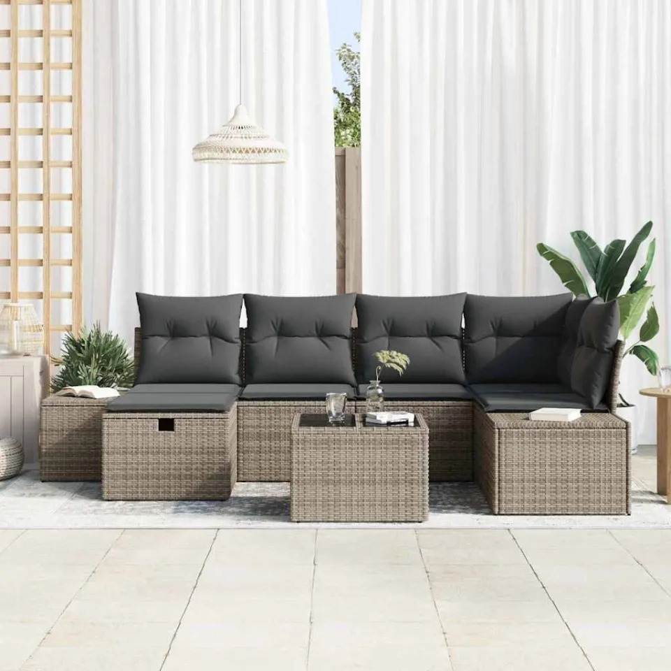 vidaXL Bankstel 7 st poly rattan grijs, foto 2