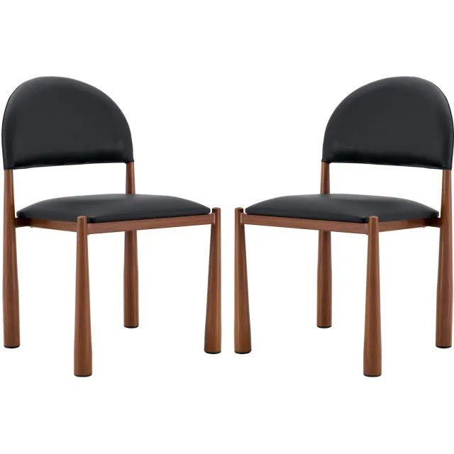SONNENH Eetkamerstoelen set van 2 met halfronde rug - PU-kunstleer - zwarte bekleding - bruine houtlook metalen poten Zwart / Bruine houtlook