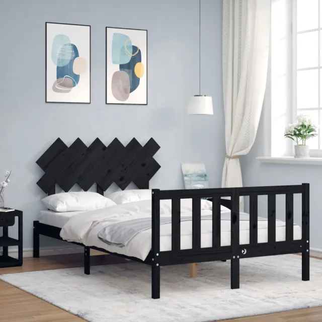 vidaXL Bedframe met hoofdbord massief hout zwart