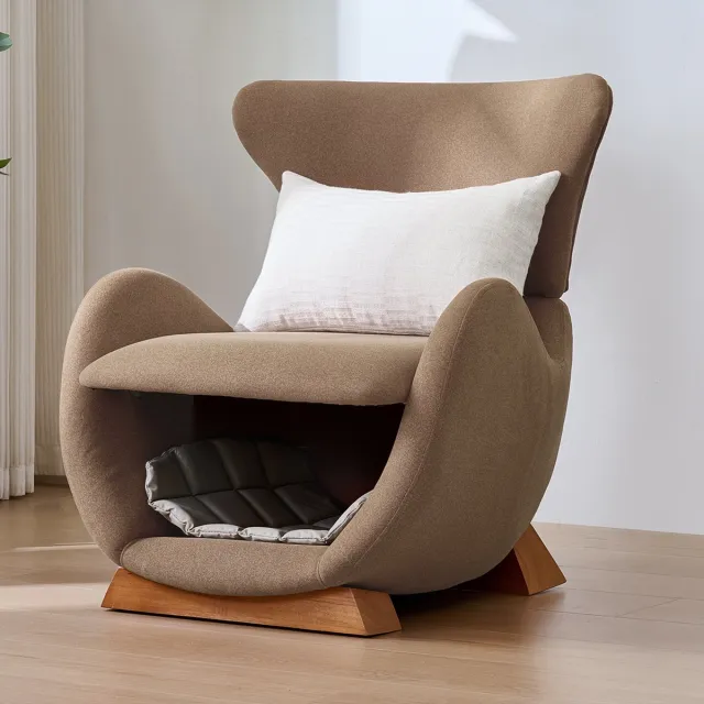 DESMIU Fauteuil 66 x 69 x 76 cm - Met Huisdierhoek En Krasbestendige Bekleding - Voor Woonkamer En Tv-Hoek - Stof En Hout - Bruin