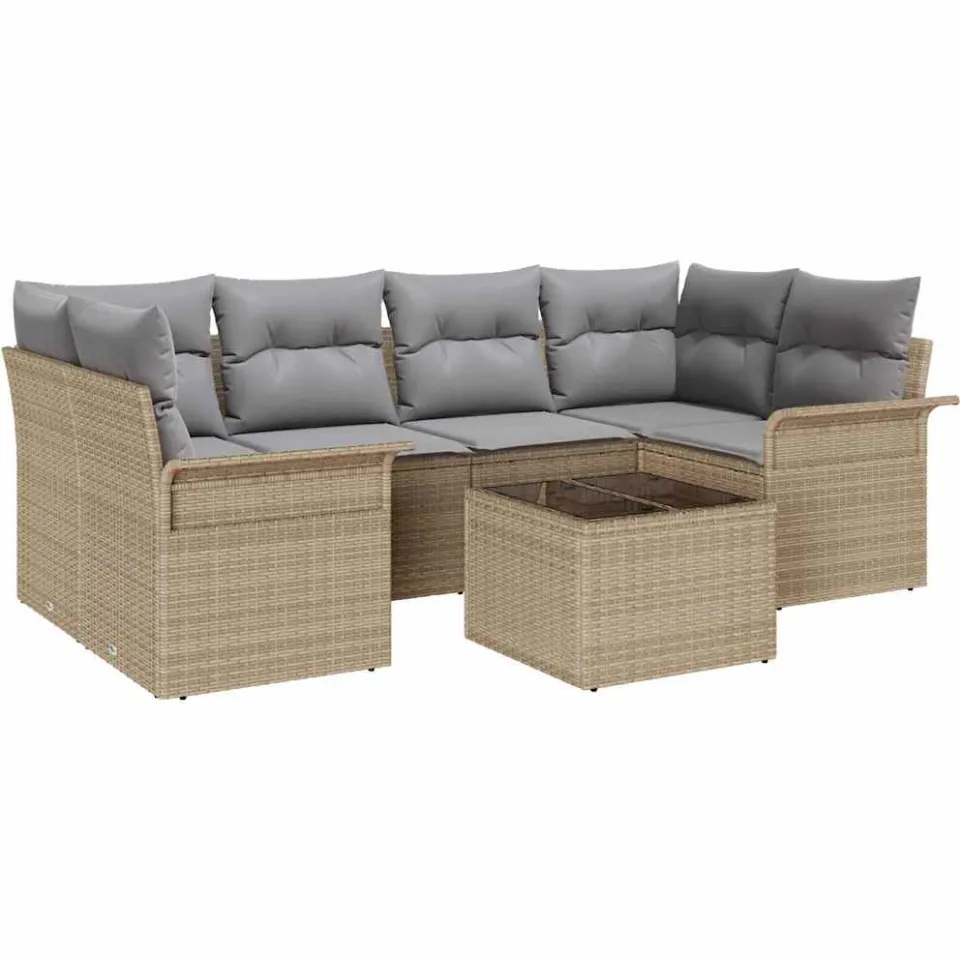 vidaXL Tuin Sofa Set 7 st Beige poly rattan