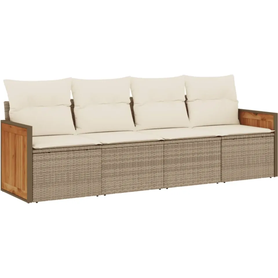vidaXL 4-delige Loungeset met kussens poly rattan beige, foto 3