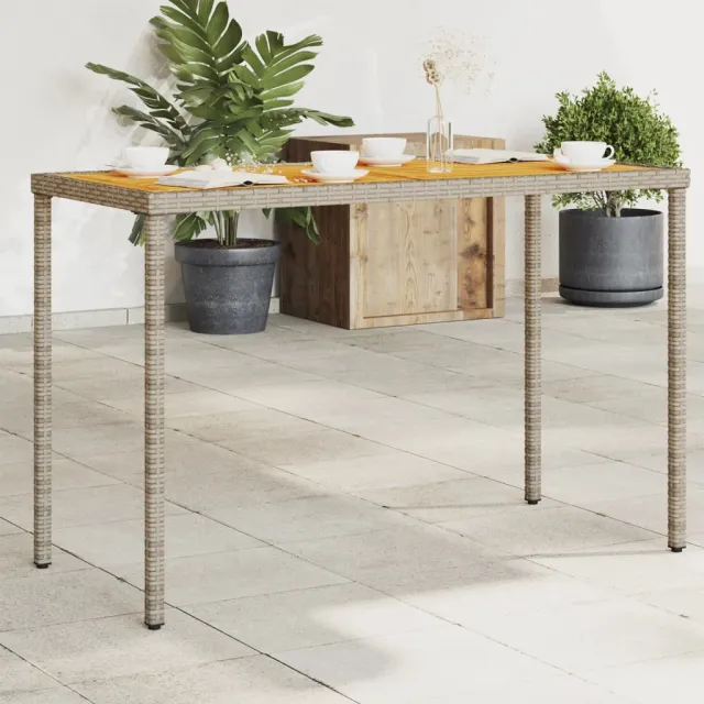 vidaXL Tuintafel met acaciahouten blad 115x54x74 cm poly rattan grijs, foto 2
