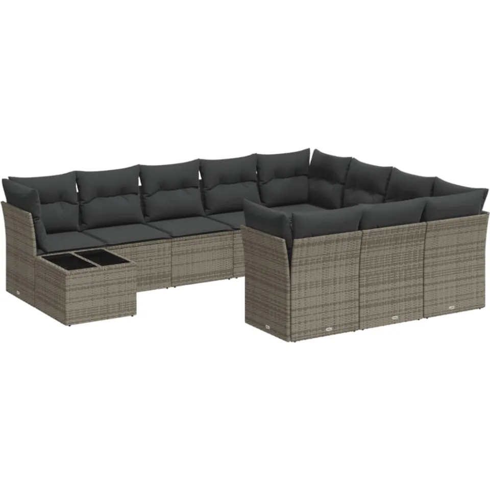vidaXL 11-delige Loungeset met kussens poly rattan grijs