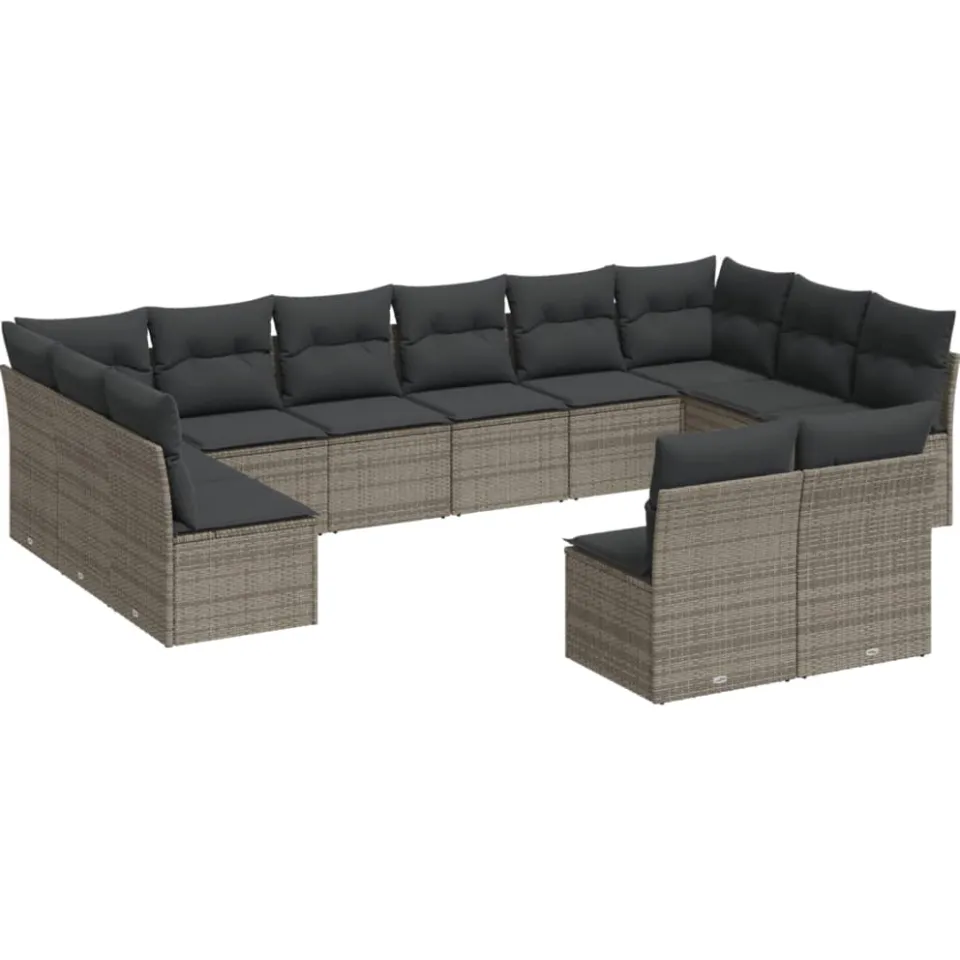 vidaXL 12-delige Loungeset met kussens poly rattan grijs, foto 3