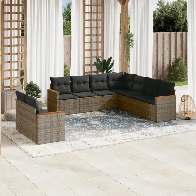 vidaXL 9-delige Loungeset met kussens poly rattan grijs, foto 2