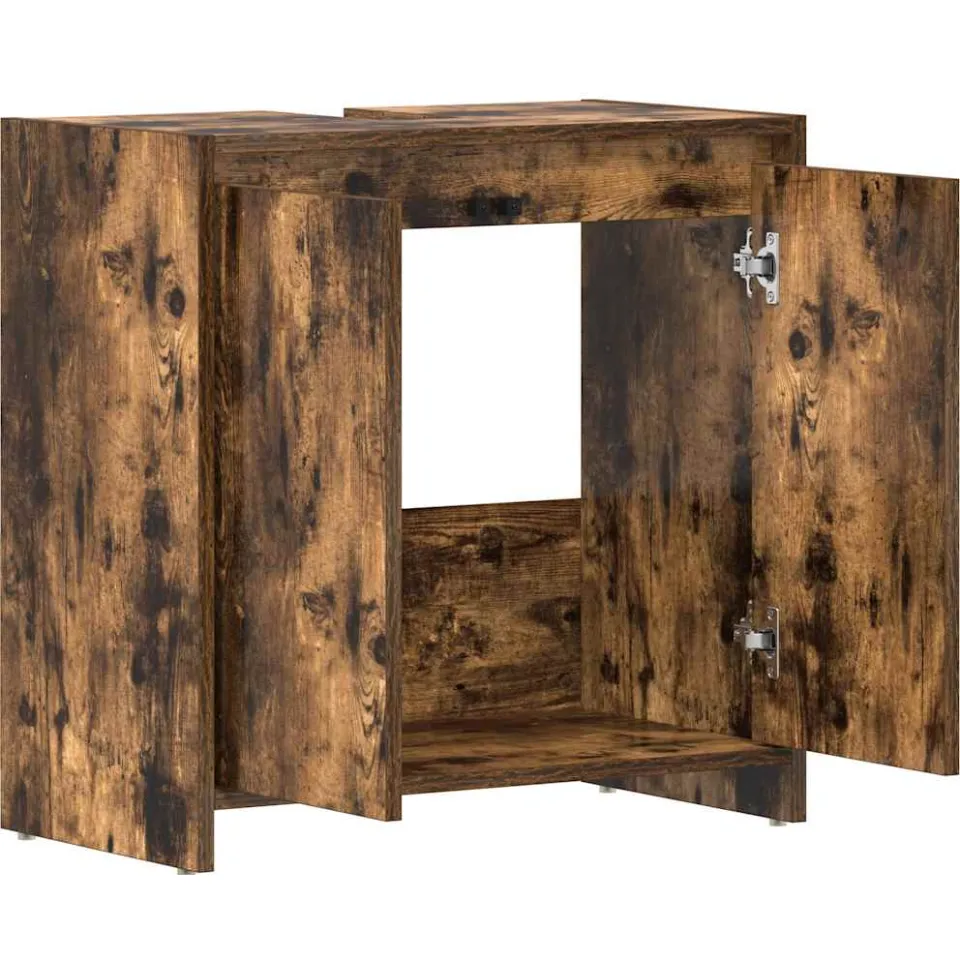 vidaXL Badkamerkast 60x33x60 cm bewerkt hout gerookt eikenkleurig, foto 4