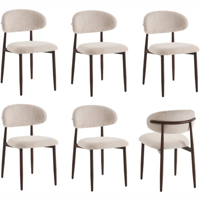 Furnihaus Eetkamerstoelen set van 6 - Celia beige - Japandi kuipstoel Beige Walnoot